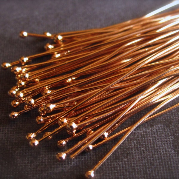 Rose Gold Plated over Sterling Silver Head Pins - 24 gauge - 1 1/2 inch long