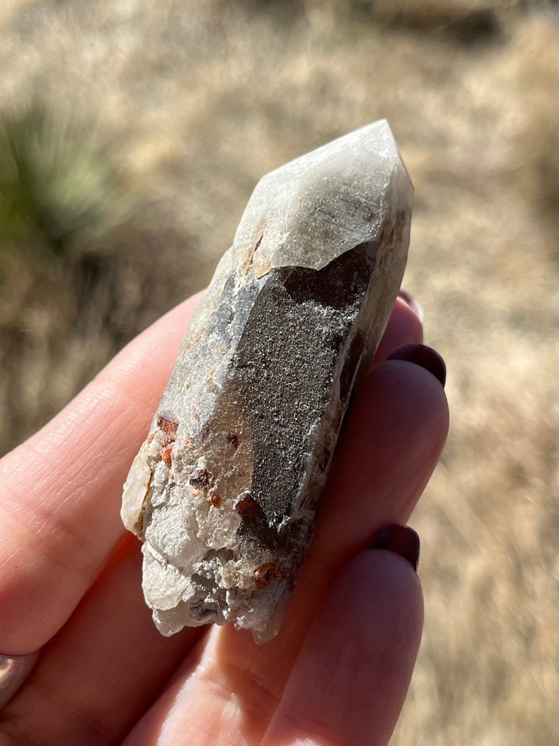 Fujian Smoky Quartz with Spessartine Garnet natural crystal rough gemstone rare image 1