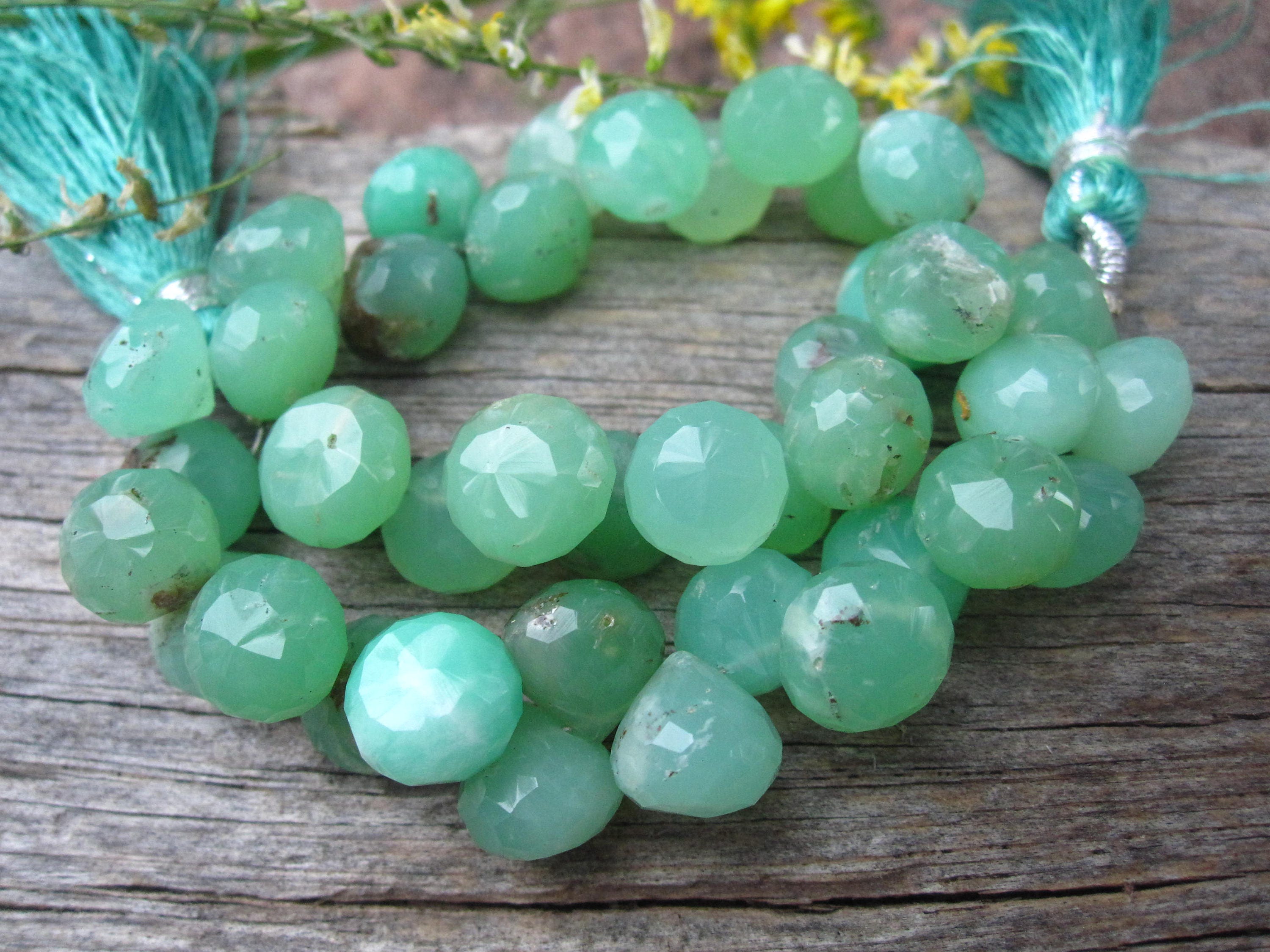 Chrysoprase beads stone faceted onion shaped briolettes