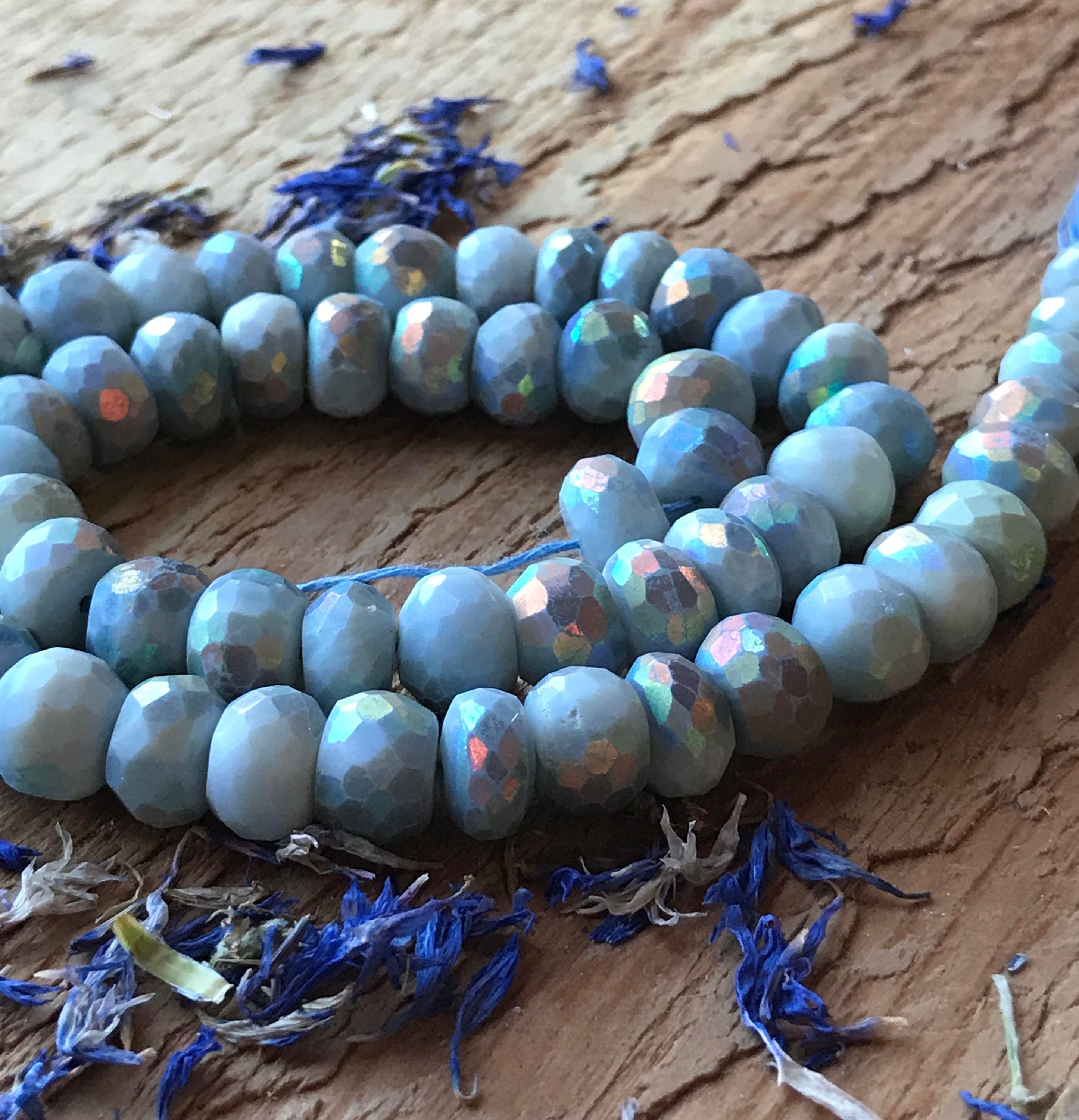 Mystic African Blue Opal beads faceted rondelles 9mm X 6mm 6 inch strand