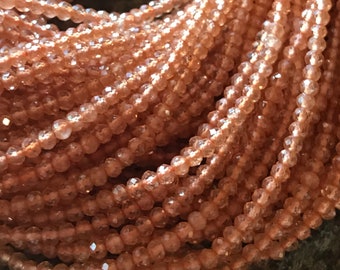 Tangerine Quartz beads 2mm faceted rounds 13 inch strand micro