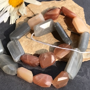 Multi Moonstone beads stone faceted flat nuggets gemstones 14 inch strand