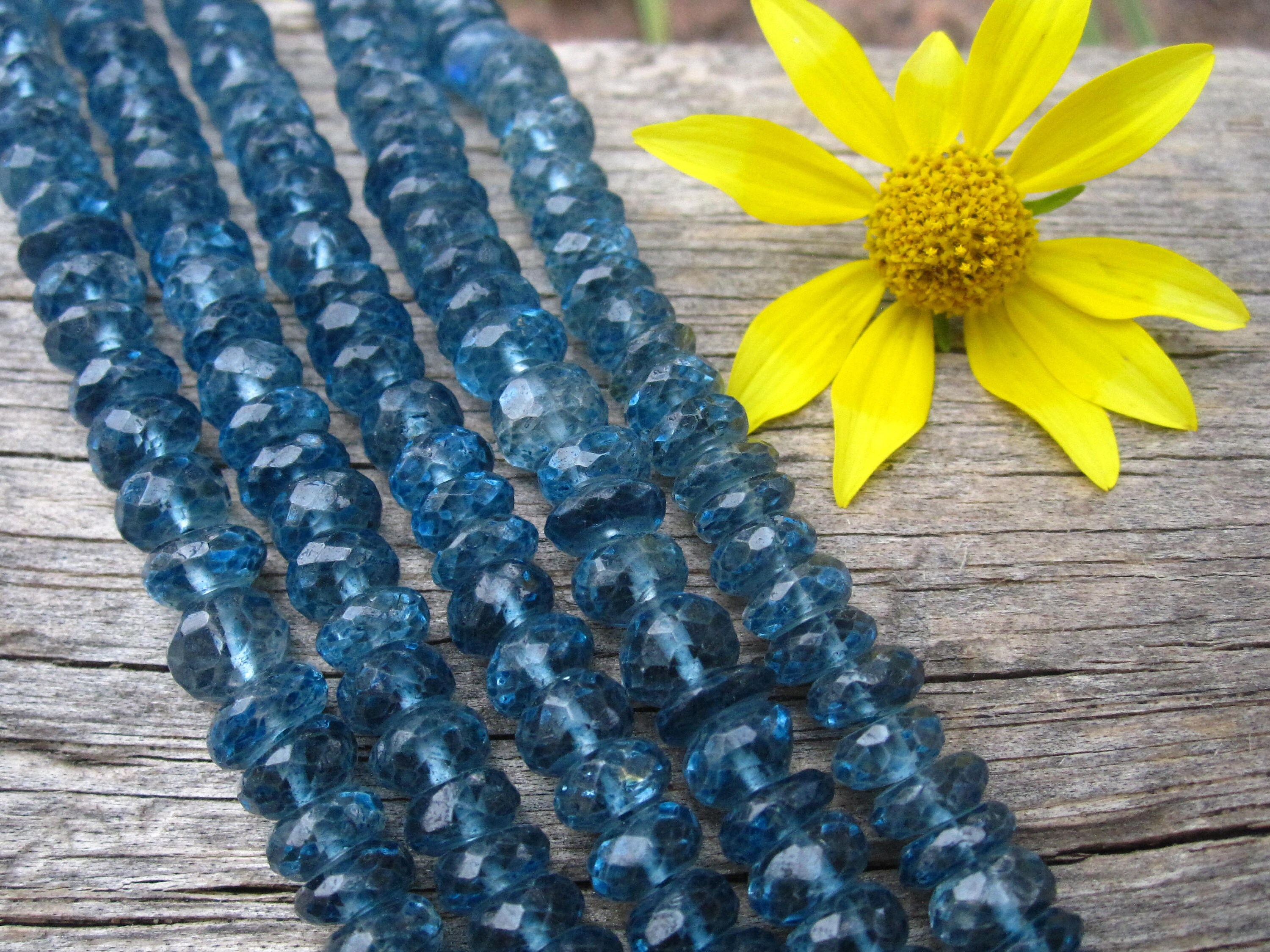 London Blue Topaz beads faceted rondelles 6mm X 3mm genuine