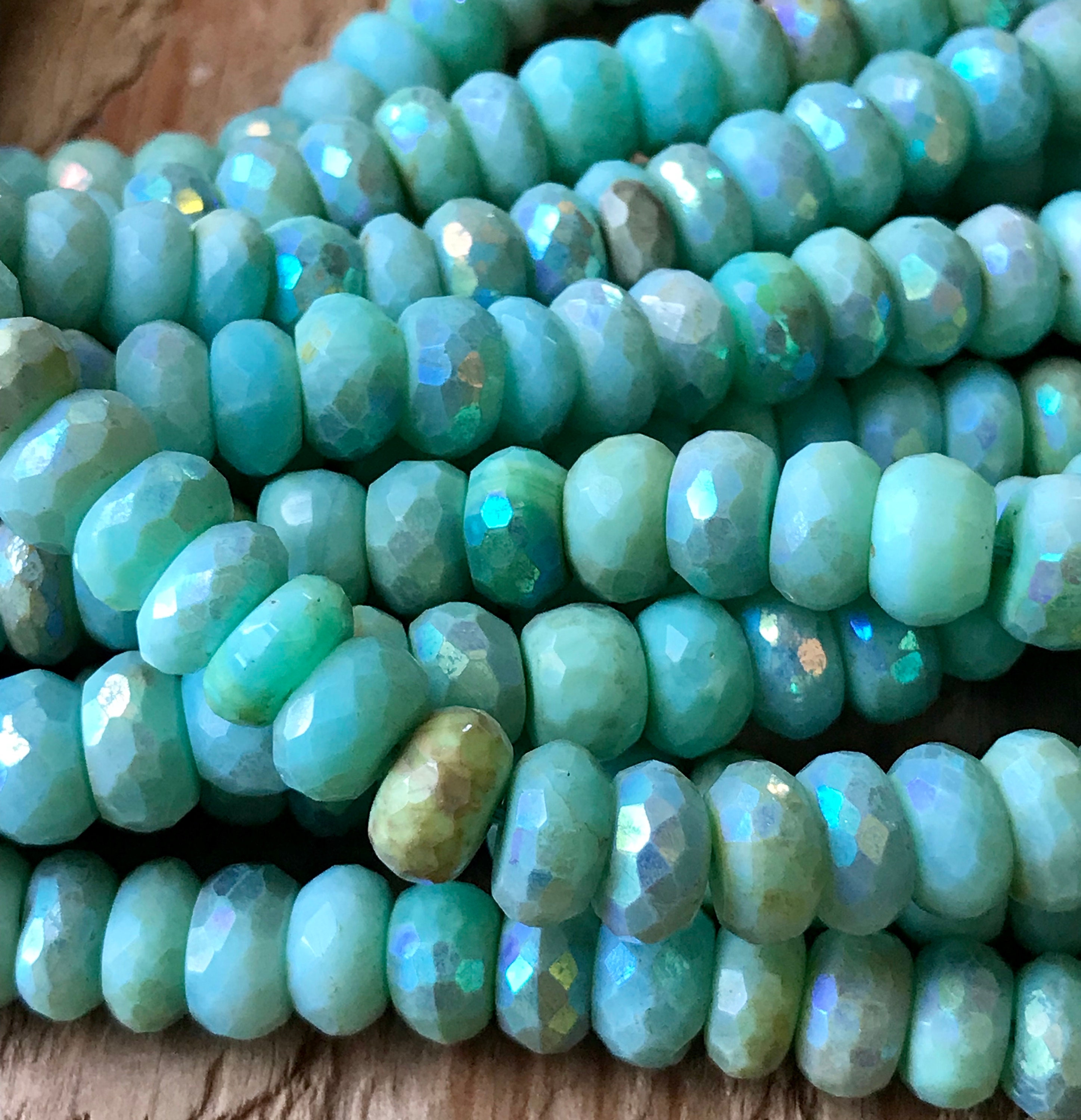 Mystic Peruvian Opal beads 8mm X 6mm 1mm hole stone 6 inches