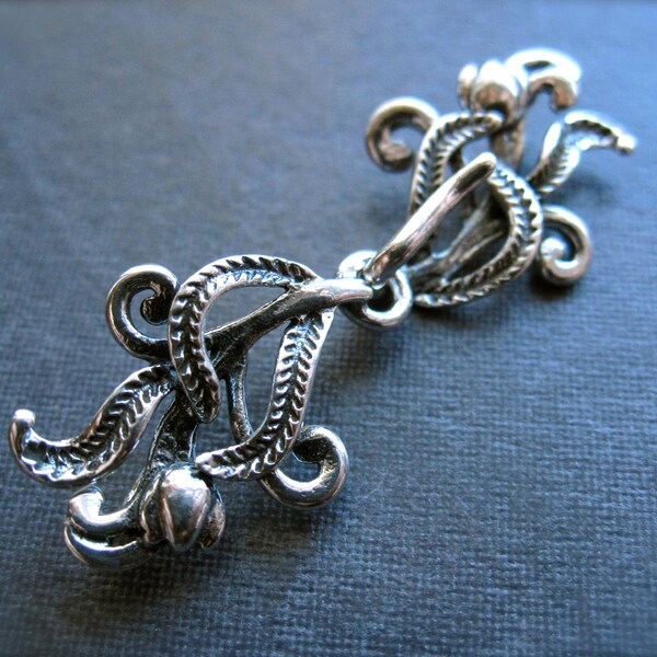 Sterling Silver Clasp - Mini Romantic Botanic artisan Hook and Eye Clasp - single strand necklace clasp