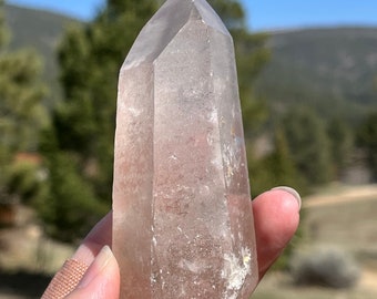 Pink Lemurian crystal point Brazil medium