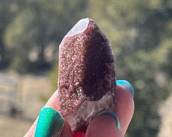 Red Quartz with drusy druzy point tip Morocco natural not polished