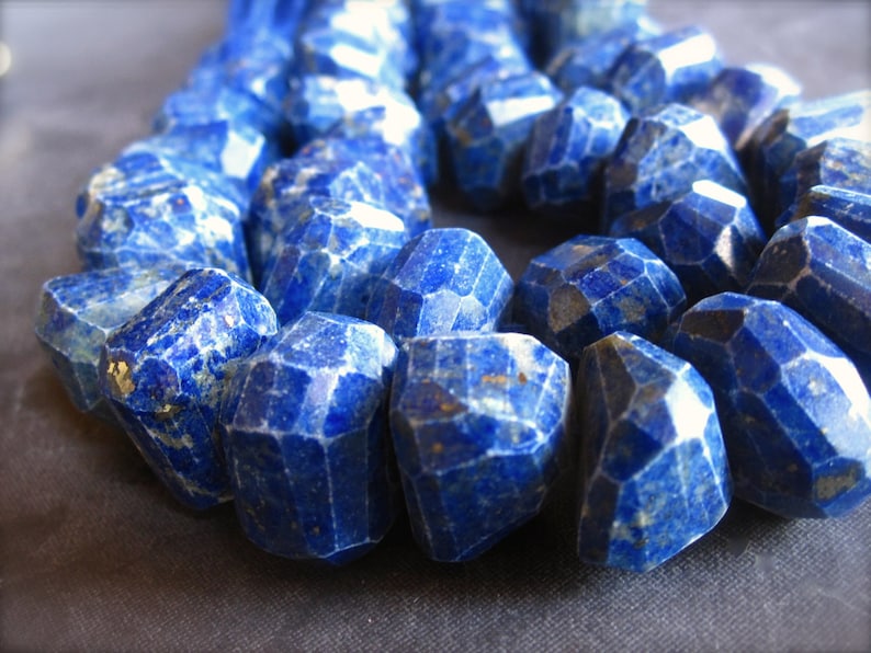 nuggets 3 34 inch strand Organic Faceted Chunky Blue Lapis Lazuli semiprecious stone beads