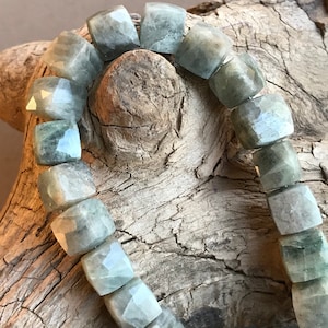 Moss Aquamarine beads faceted cubes Natural stone 6.5mm 2 beads