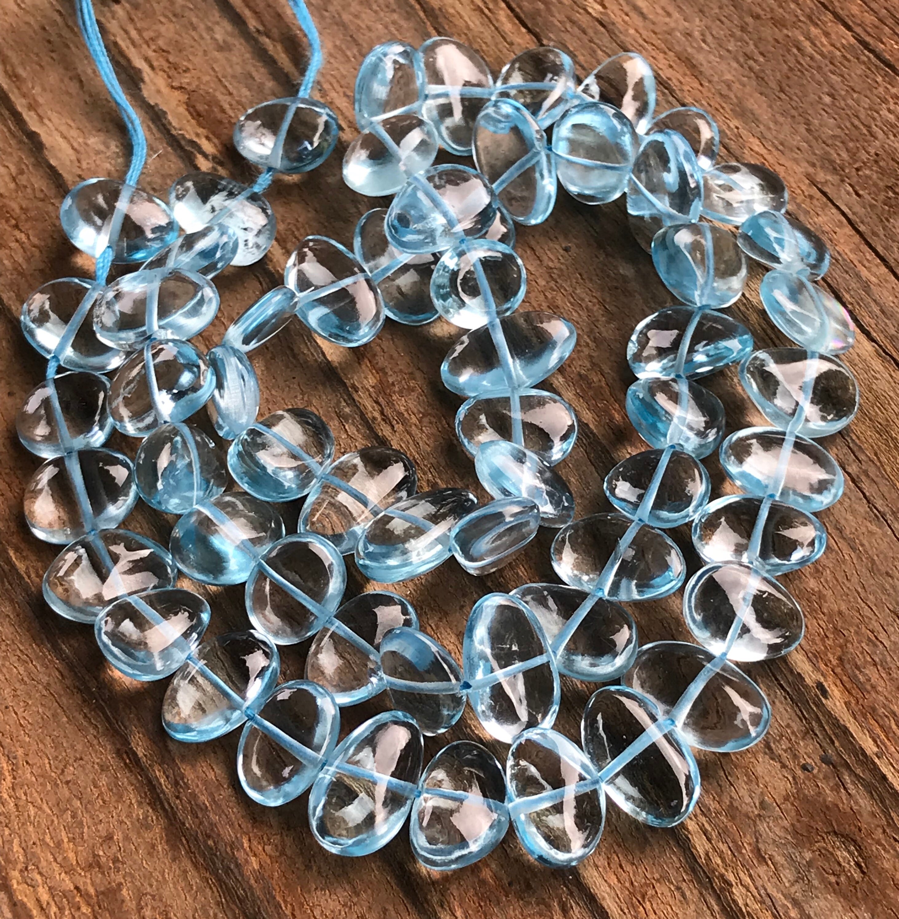 Blue Topaz beads pebble cut smooth polished stones genuine gemstones