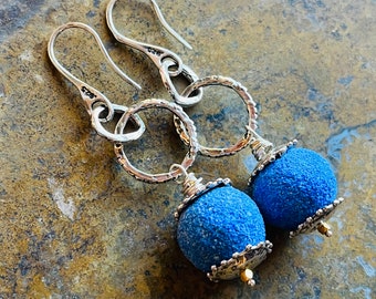 Sterling Silver Raw Utah Azurite Sphere earrings