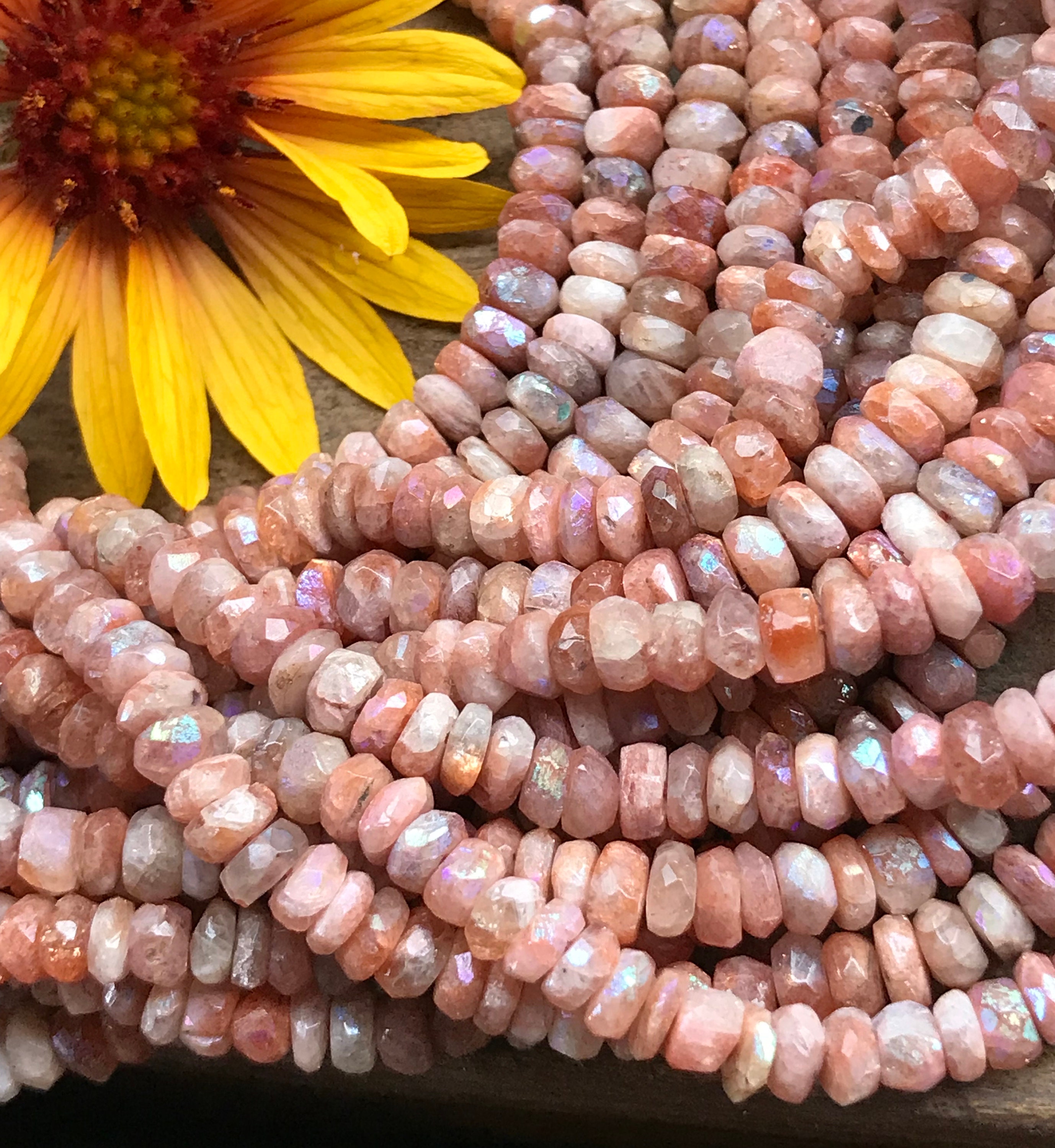 Mystic Sunstone beads AB Faceted Rondelles - 13 inches - 4.5mm X 2.5mm