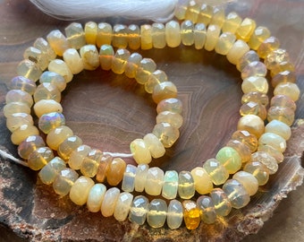 Ethiopian Opals faceted rondelles beads 13 inch strand opal beads 6.5mm X 4mm