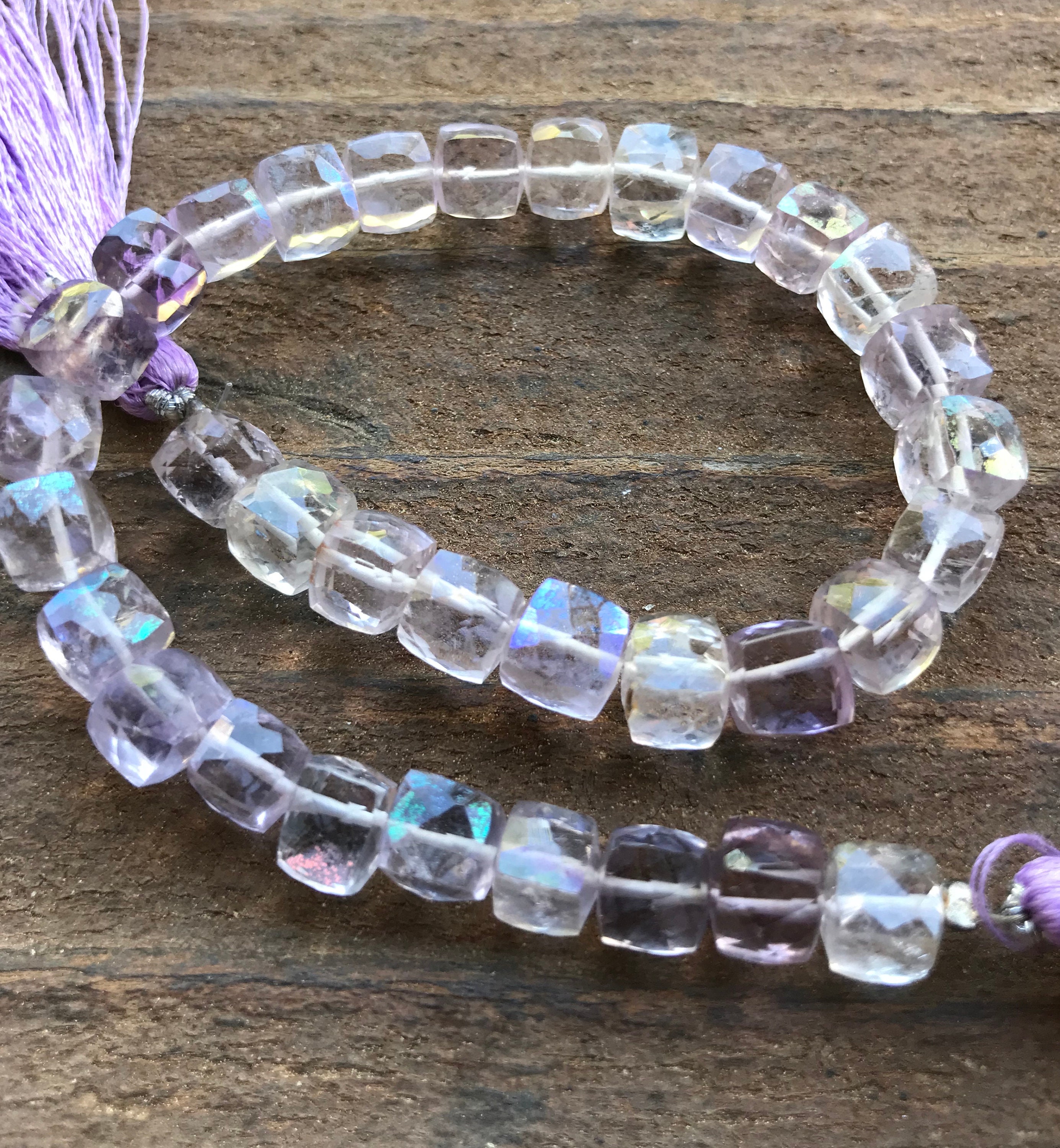 Mystic Amethyst beads 8 inch cube semiprecious stone beads - 7mm