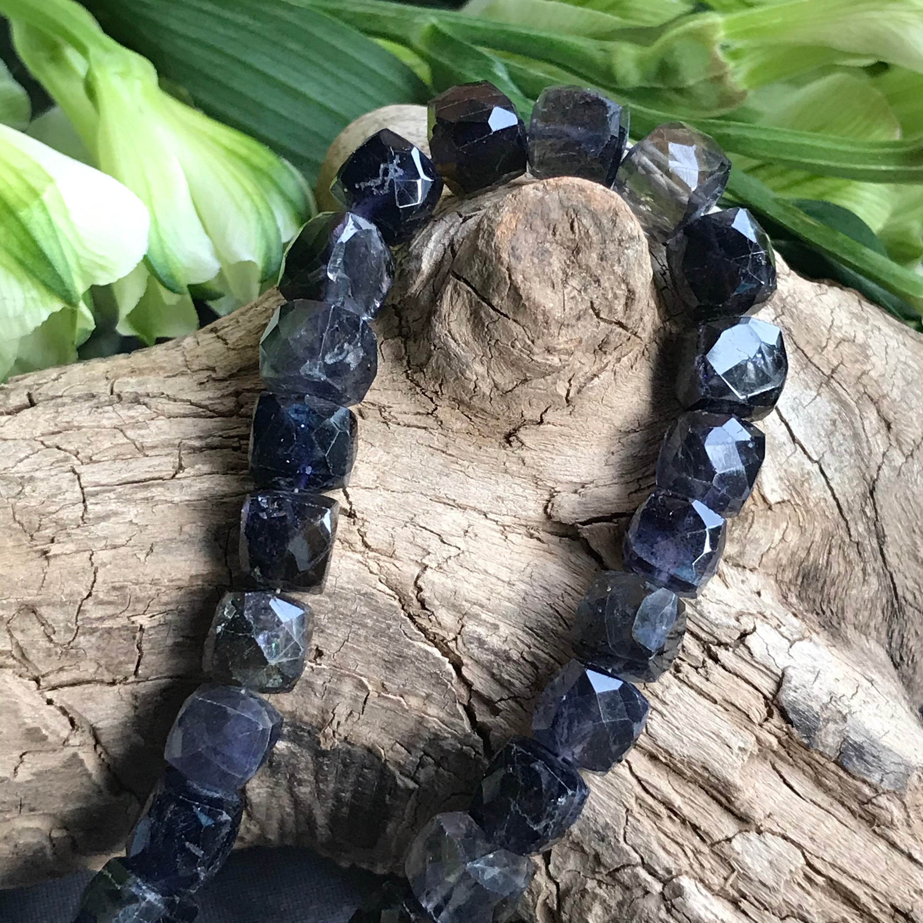 Iolite beads natural gemstones faceted cubes full strand