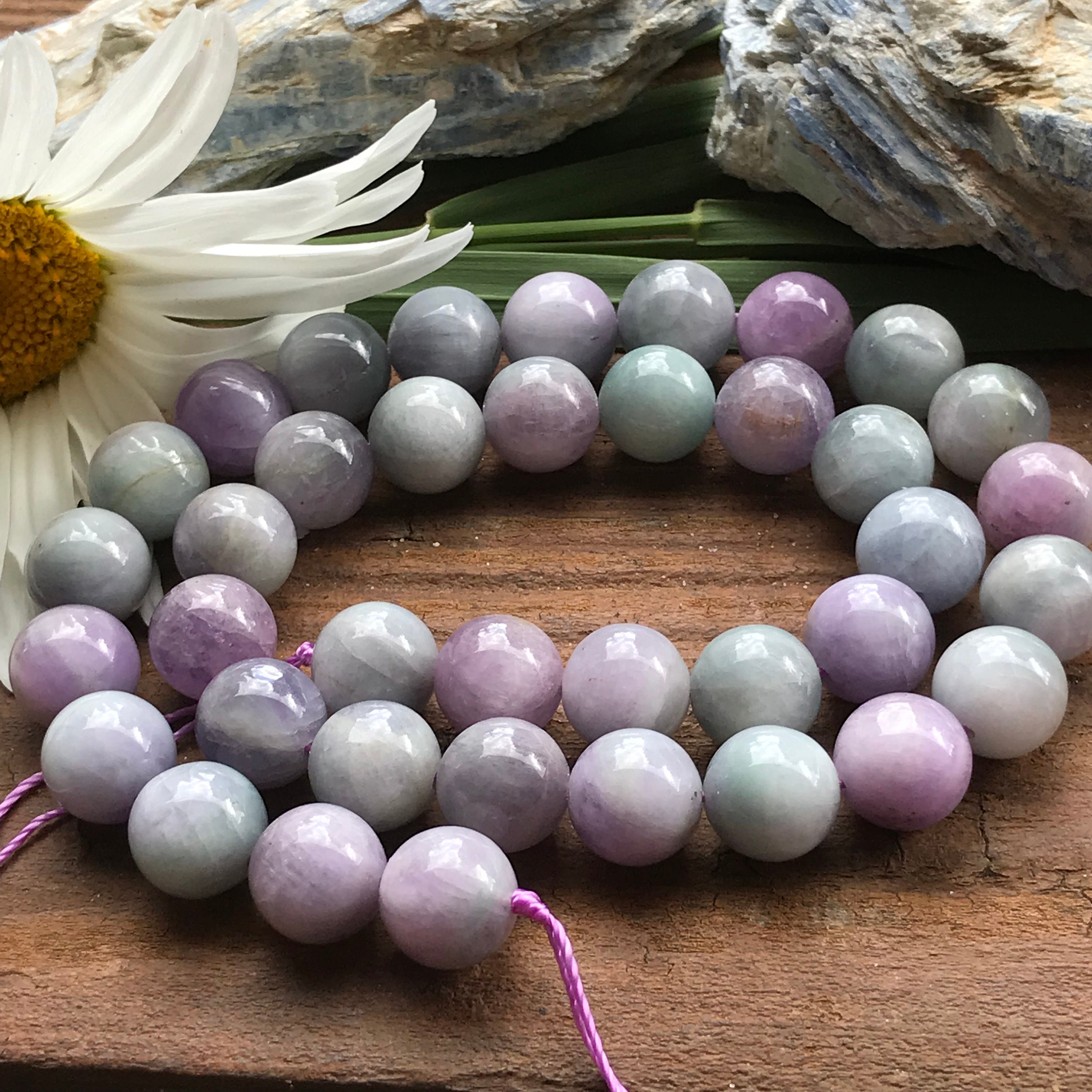 Bi Color Kunzite beads polished rounds full strand designer 10mm rare