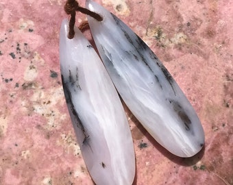 Pink Opal Earring Pair semiprecious stone beads drilled teardrops