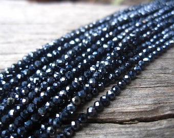 Black Spinel beads 2mm faceted rondelles super sparkly AAA