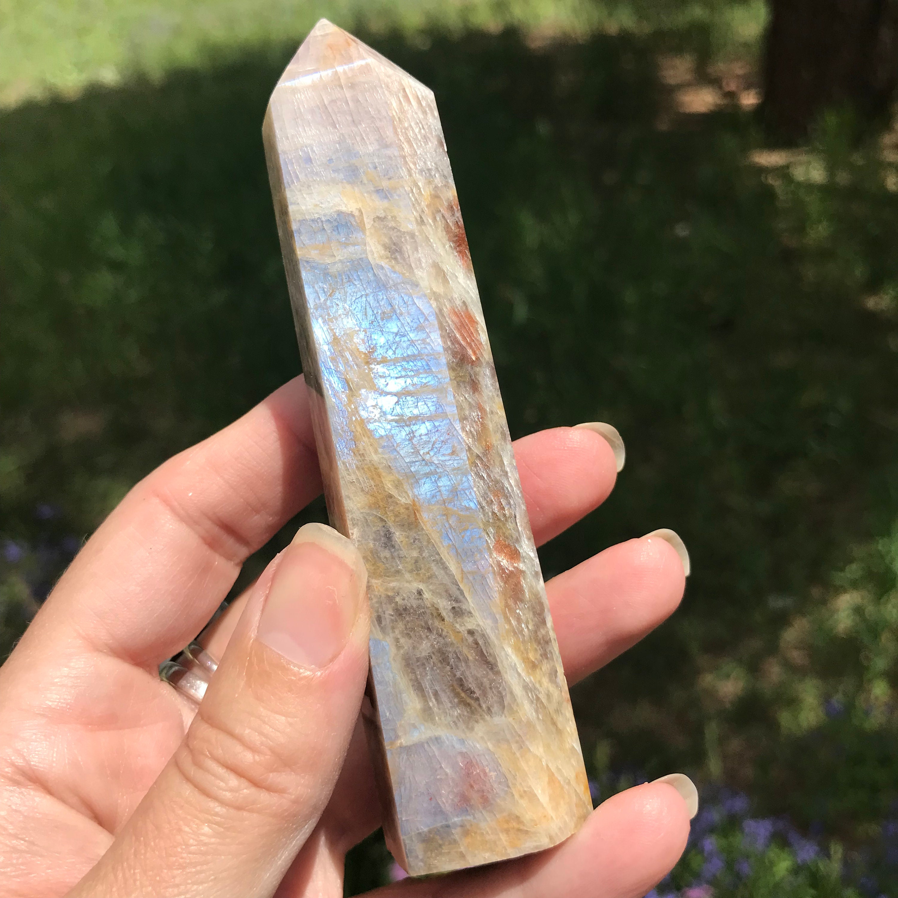 Sunstone Moonstone Mix tower gemstone stone natural 4 3/4 inch