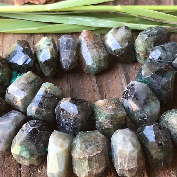 Emerald Beads stone nuggets organic 12mm X 8mm one bead