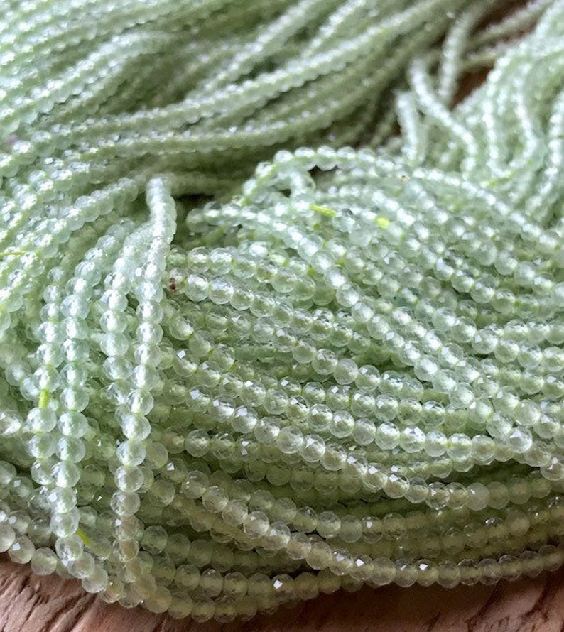Green Quartz beads 2mm faceted rounds 13 inch strand micro