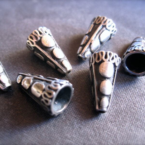 Solid Sterling Silver Cone Ends - Bead Caps - oxidized - Intricate - High End Quality