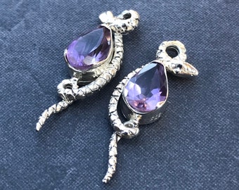 Amethyst and Sterling silver snake charms for earrings