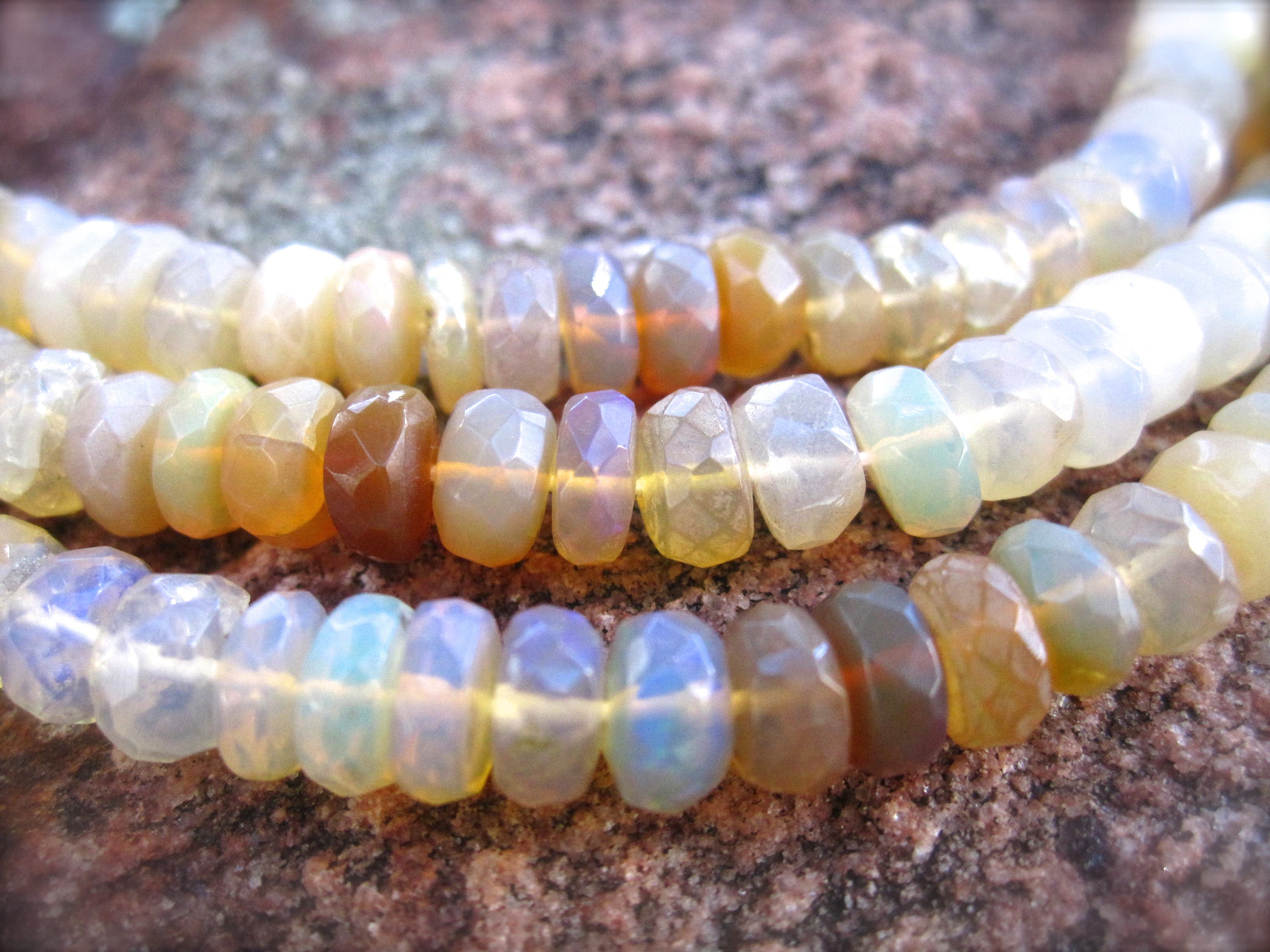 Ethiopian Opals - faceted rondelles beads 6 1/4 inch strand opal beads ...