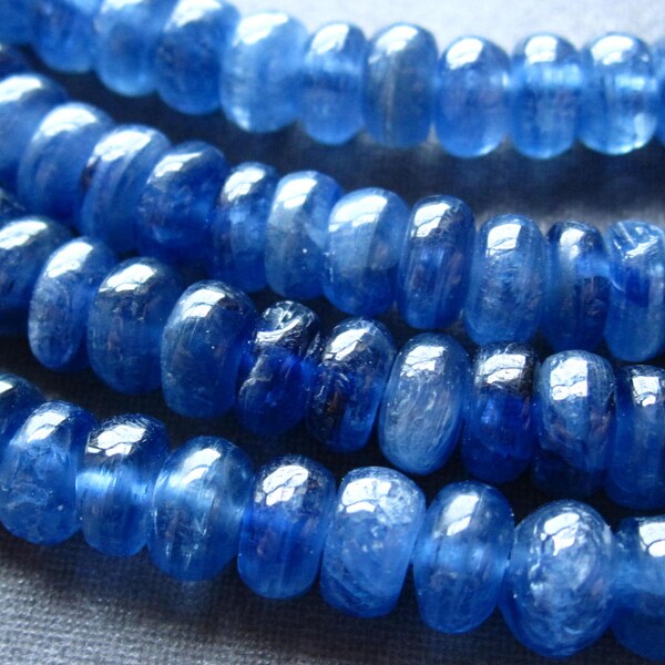 Kyanite Beads genuine blue smooth polished stone rondelles 12 - semiprecious gemstones - 6mm X 3mm