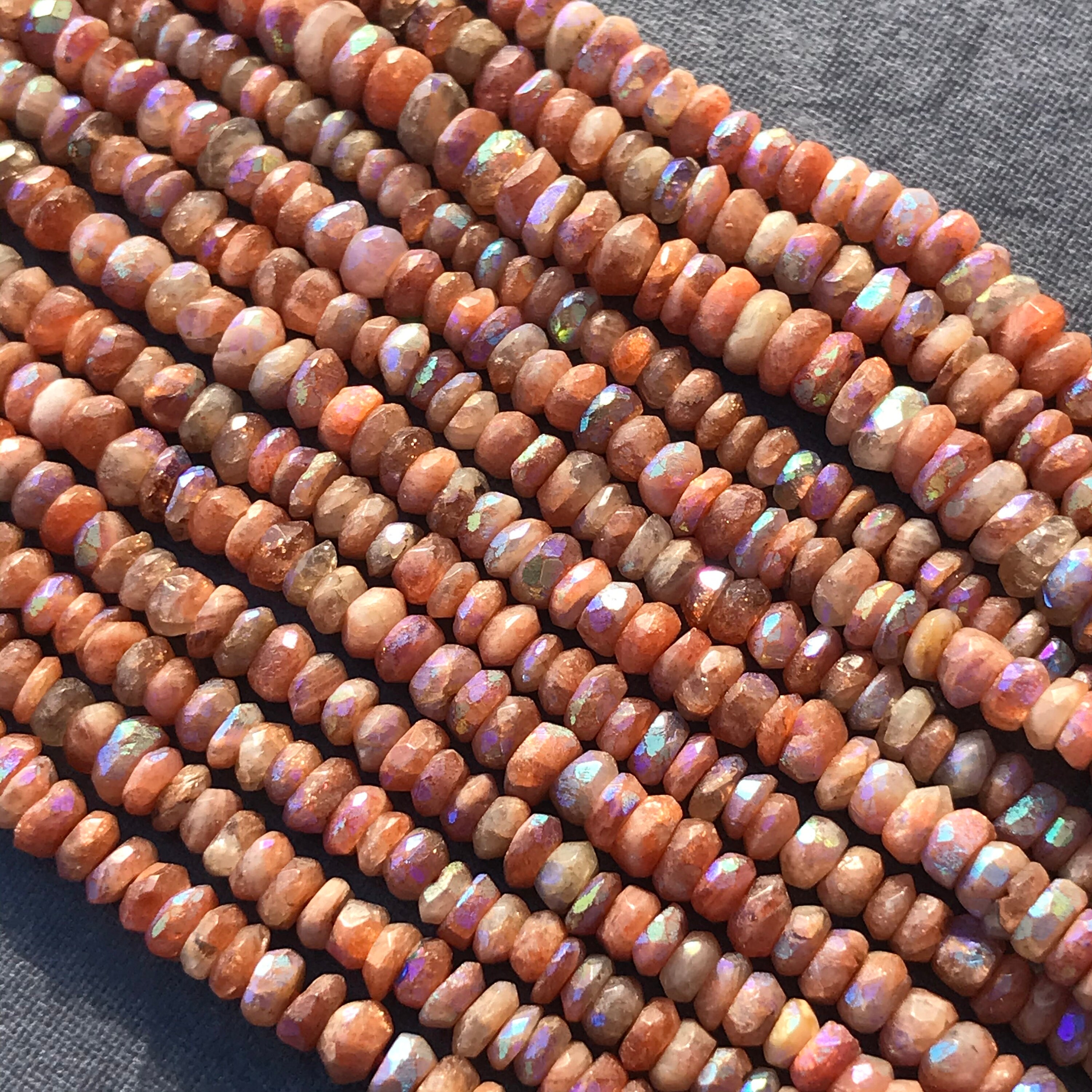 Mystic Sunstone beads AB Faceted Rondelles 13 inches 3mm X 2.5mm