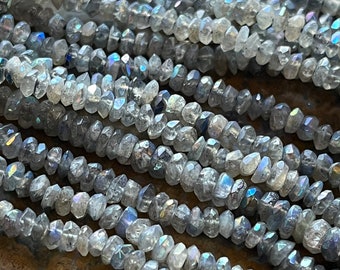 3mm Mystic Labradorite faceted rondelle stone beads  13 inch strand