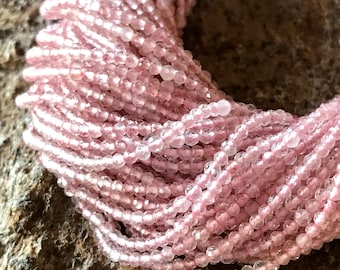 Rose Quartz beads 2mm faceted rounds 13 inch strand micro
