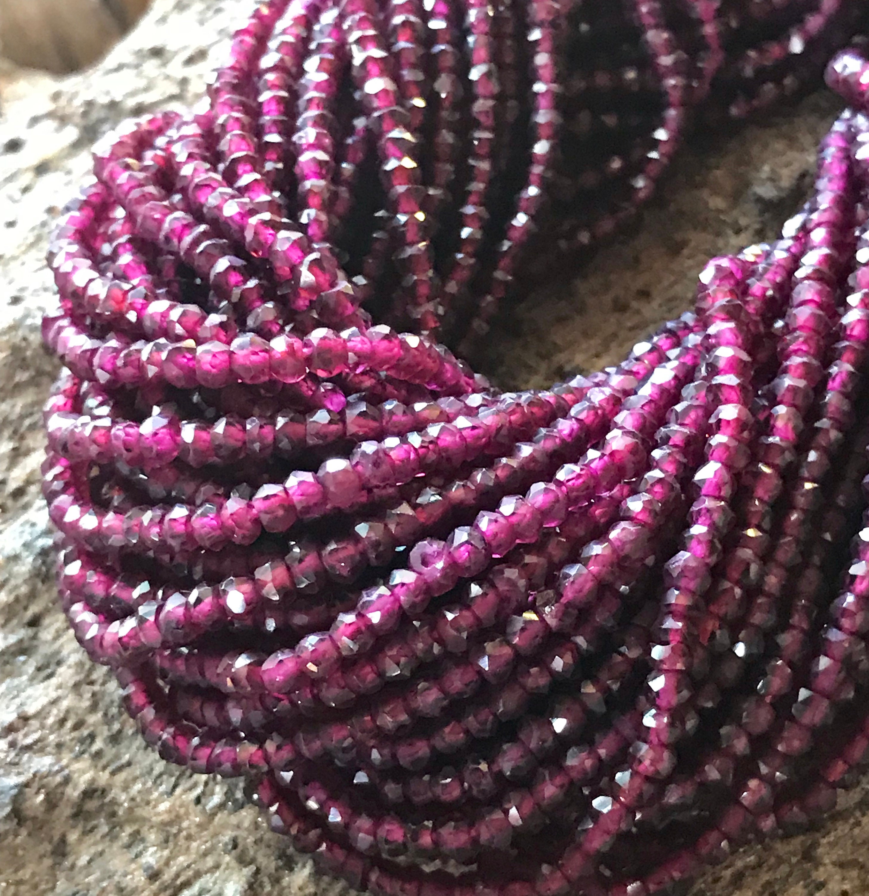 Garnet beads Rhodolite faceted rondelles 13 inch strand 3mm X 2mm