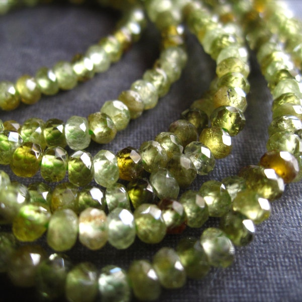 Green Garnet beads - Grossular - high quality faceted - 2mm X 3mm - natural semiprecious stone bead rounds - 26 beads