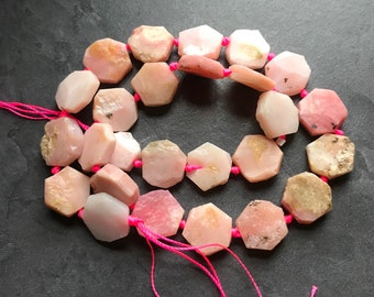 Pink Opal beads hexagon semiprecious gemstone full strand