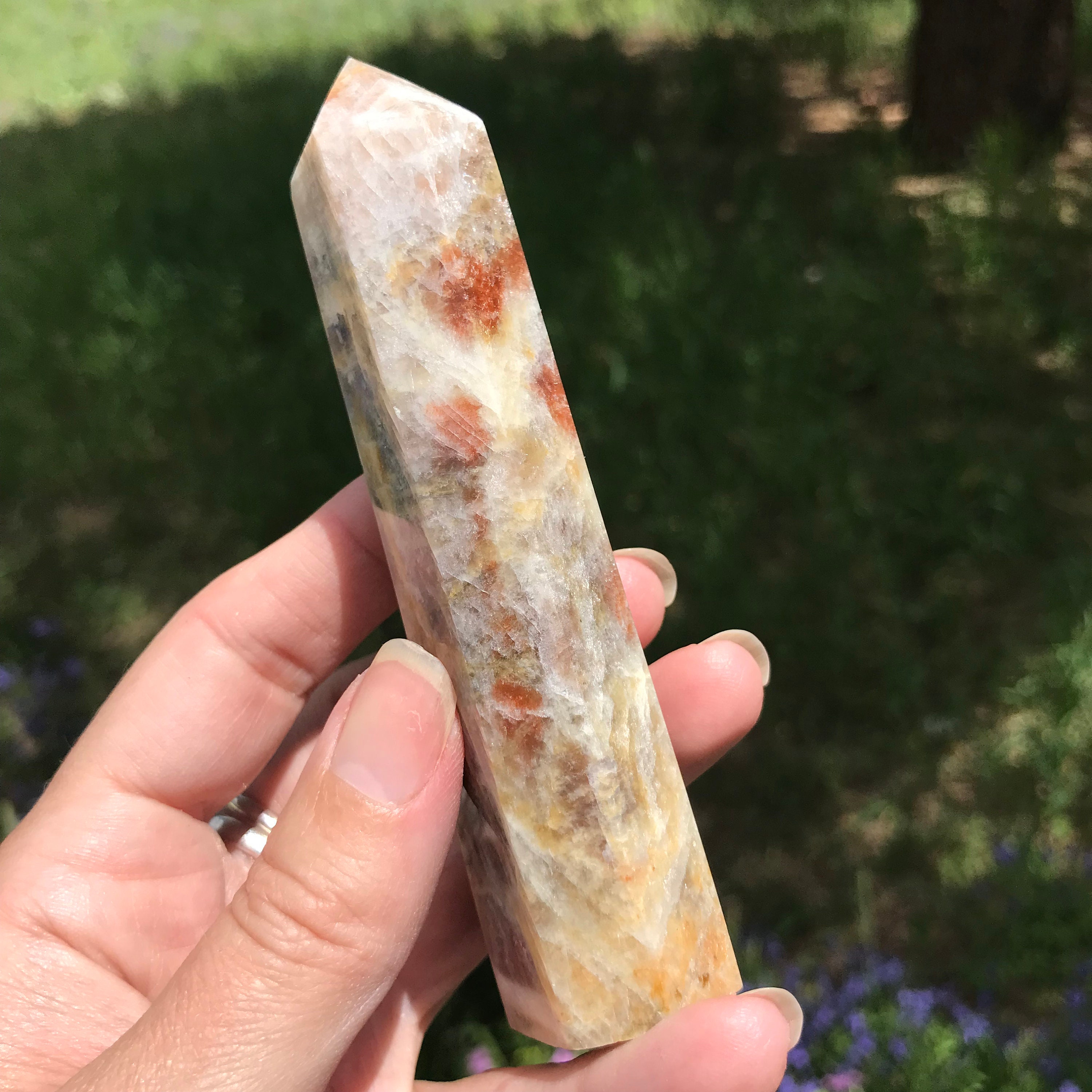 Sunstone Moonstone Mix tower gemstone stone natural 4 3/4 inch