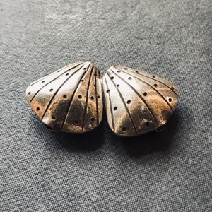 Thai Hill Tribe Shell beads sterling silver fine silver pair 16mm X 17mm