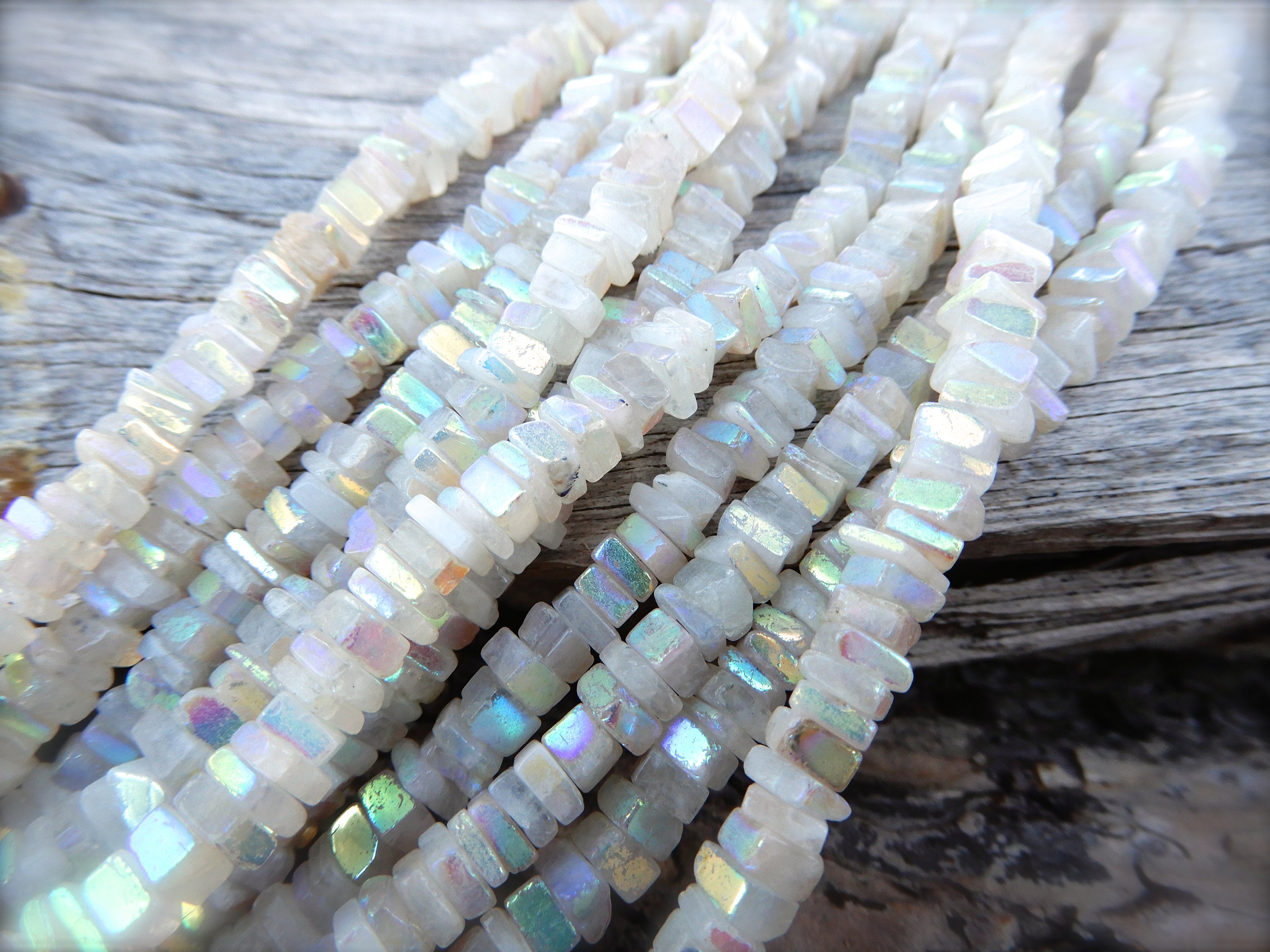 Mystic Moonstone beads gemstones squares 5mm X 2.5mm 10 beads