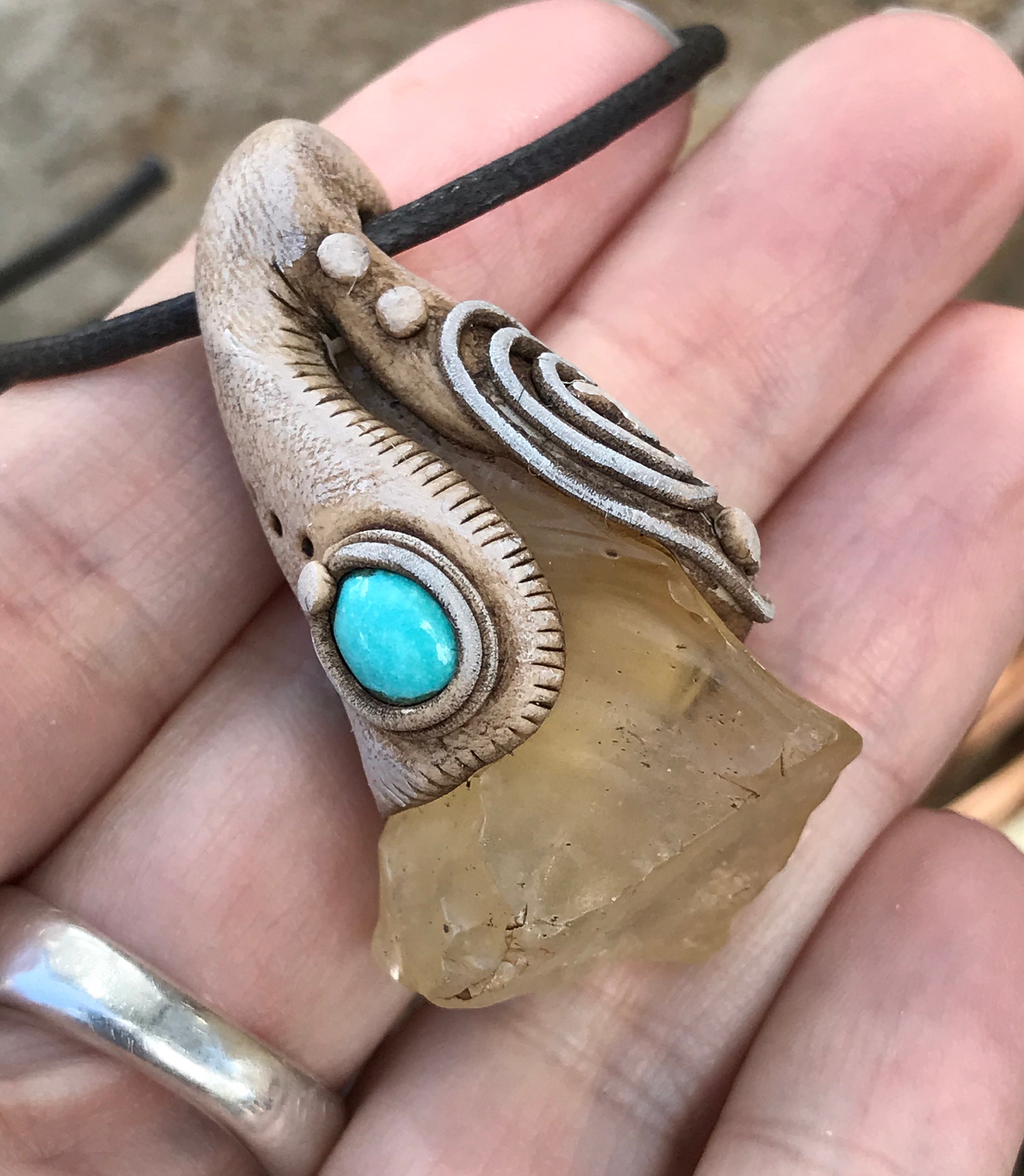 Libyan Desert Glass Necklace With Turquoise Accent Clay Woodland Fairy Hippie Boho Chic Shaman Mens Earthy