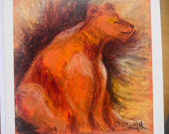 Bear Pastel Original Drawing Blank Greeting Card 5 X 7