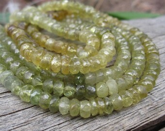 Green Grossular Garnet beads faceted rondelles shaded half strand