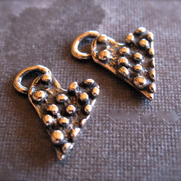 Bronze Lost Wax Art Cute and Tiny Dotted Heart Charm - 11mm X 9mm