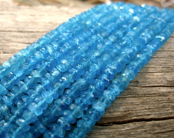 Apatite beads Teal - faceted rondelles - 3mm semiprecious gemstone beads