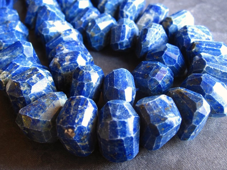 nuggets 3 34 inch strand Organic Faceted Chunky Blue Lapis Lazuli semiprecious stone beads