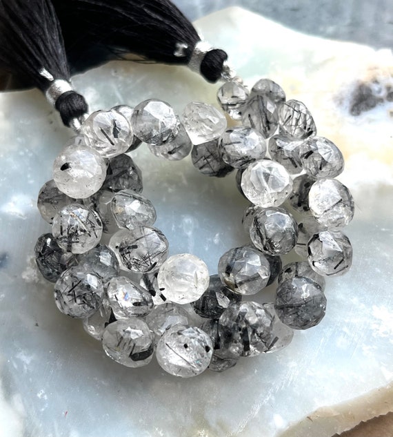 Buy Black and White Rutilated Quartz Faceted Briolette Beads,