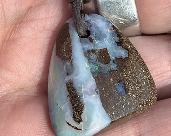Flashy Australian Matrix Boulder opal necklace men's natural gemstone