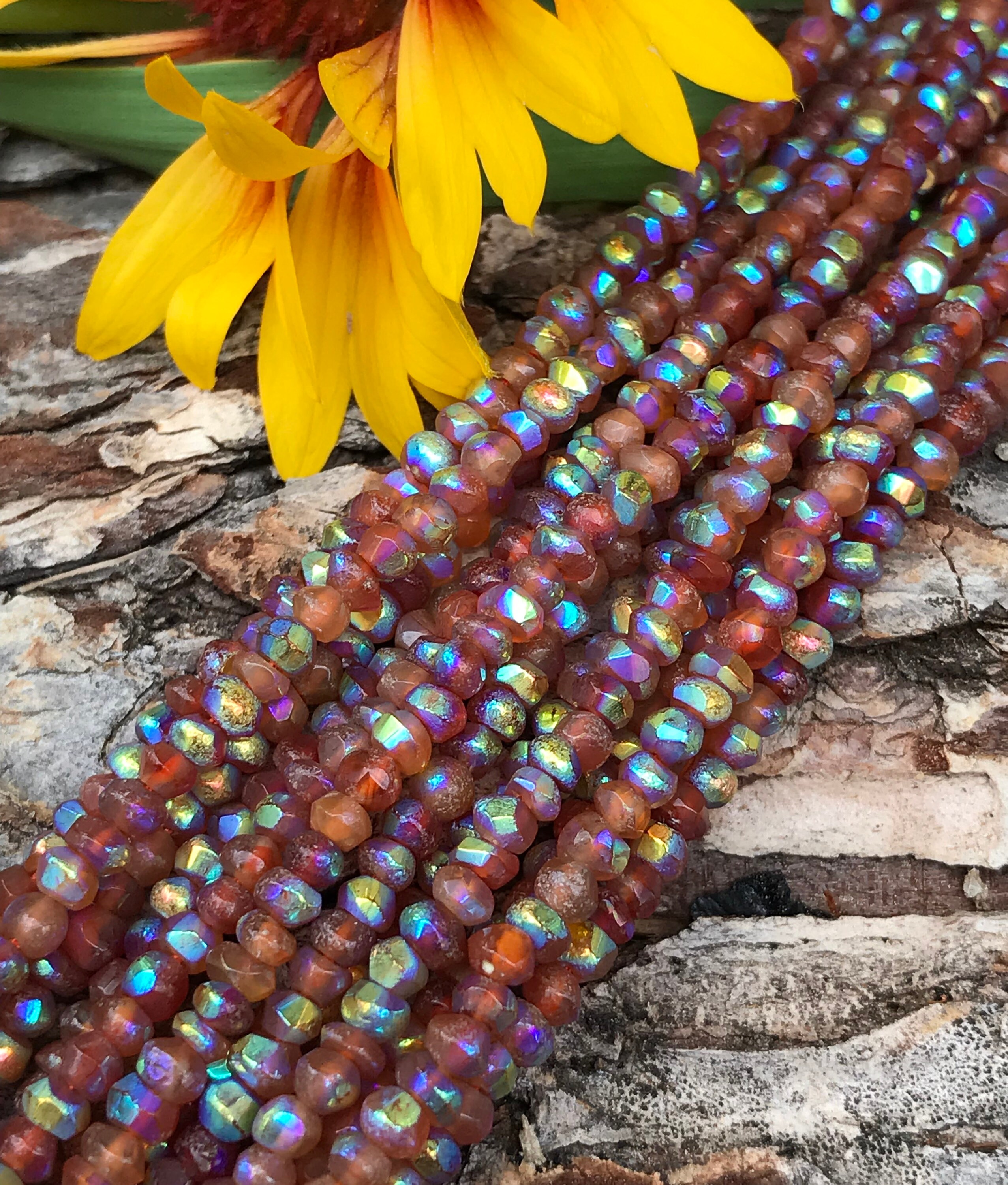 Mystic Carnelian beads rondelles - semiprecious stone - 3mm X 2mm - 13 ...