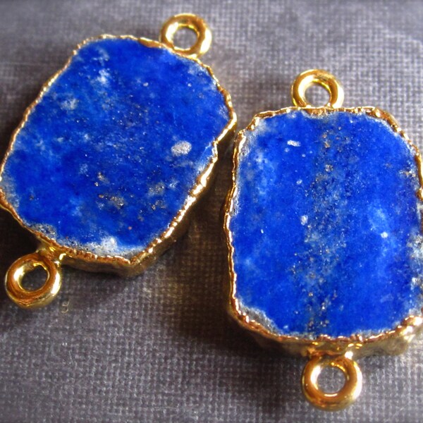 Pair of Lapis Lazuli Gold Plated Connectors - semiprecious stone - 22mm X 12mm