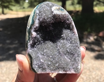 Black Galaxy Amethyst Geode Self Standing Jewelry Display Large Specimen Crystal Purple
