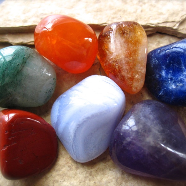 Larger Chakra Set of Stones - Natural Tumbled Semiprecious Gemstones - 7 chakras - metaphysical